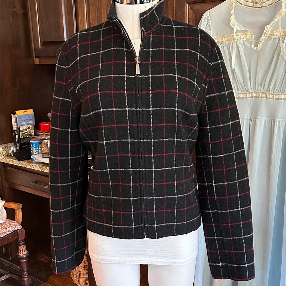 Charter Club Sz L Plaid Wool Blend Women's Zip Front Jacket GUC